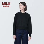 無印良品（MUJI）女式 緊密編織 運(yùn)動(dòng)衫 女士 女款 衛(wèi)衣 圓領(lǐng)短款春季女裝 上衣 黑色 S （155/80A）