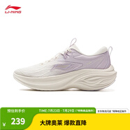 李寧（LI-NING）【劉詩雯同款】凌波休閑慢跑鞋女鞋25夏季時尚透氣舒適回彈運動鞋 云霧白/淡綺紫-4 38