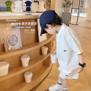 mlgt kids童裝男童短袖套裝2025新款夏裝男孩polo衫休閑帥氣兒童衣服 白色 套裝 130 cm