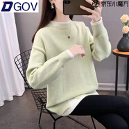DGOV中長款毛衣女春秋季外穿2025新款韓系寬松慵懶風假兩件針織衫加厚 綠色 M 95--110斤