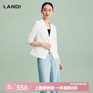 藍地（LANDI）[禪意光澤]LANDI優(yōu)雅氣質(zhì)修身短款小西裝外套女五分袖夏新品 純白色 S
