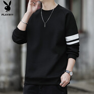 花花公子（PLAYBOY）長(cháng)袖t恤男春秋2025新款圓領(lǐng)寬松潮流重磅百搭上衣休閑時(shí)尚衛衣男 黑色 Q-KUHHWY62 4XL