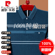 皮爾卡丹中老年純棉長(cháng)袖T恤男春秋翻領(lǐng)爸爸裝真口袋寬松打底衫上衣100 6602蘭色長(cháng)袖 L 170-【120-140斤】