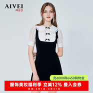 AIVEI欣賀艾薇夏新甜美少女感娃娃領拼接開叉連衣裙P01W0011 黑色 S