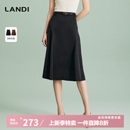 LANDI[赫本傘裙]LANDI垂墜高級感高腰通勤半身裙女中長裙夏新品 夜幕黑 2XL
