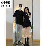 JEEP SPIRIT不一樣的情侶裝夏裝2025新款春夏t恤裙子套裝一裙一衣設(shè)計小眾 黑色 S 男【100-115斤左右】