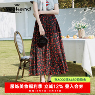 卓雅周末（JORYA weekend）24春季新款度假風(fēng)高腰A字櫻桃中長款雪紡半身裙EJWEAF82 黑紅 XL