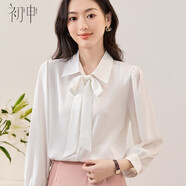 初申 長(zhǎng)袖襯衫女氣質(zhì)翻領(lǐng)蝴蝶結(jié)設(shè)計(jì)職業(yè)商務(wù)通勤休閑白襯衣S13KC2990