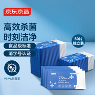 京東京造 75%酒精濕巾獨(dú)立裝50片 消毒濕巾紙 殺菌濕紙巾殺菌率99.9%