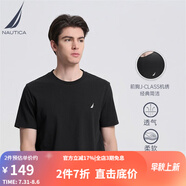 諾帝卡（NAUTICA）男裝夏季款多色全棉親膚舒適易打理休閑圓領(lǐng)短袖T恤男TE3220 黑色0TB（232） S