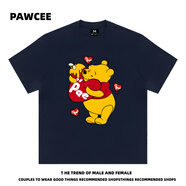 漫曦宛PAWCEE美式覆古國潮卡通小熊維尼短袖T恤男女同款寬松百搭情侶上 3XL(180-210斤)藏青色 (280克重 M