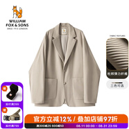 William fox&sons新復古回潮 男裝 垂順感杜邦科技纖維絲滑面料復古寬松西服小西裝 米色-外套 L /175