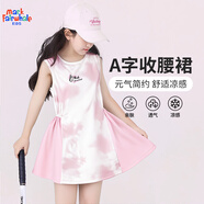 馬克華菲夏季裙子女童無(wú)袖運(yùn)動(dòng)連衣裙涼感速干休閑百搭中裙女孩A字裙 M微笑貓K粉色 150