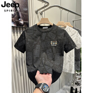 JEEP SPIRIT短袖t恤男2025春夏新款男士滿身卡通印花修身半袖棉t汗衫純棉上衣 黑色 M 建議90-110斤內(nèi)