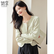 她享短外套女質(zhì)感小香風(fēng)西裝外套春秋百搭圓領(lǐng)短款上衣開衫T143U3006