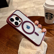 奉希馬卡龍適用iPhone16ProMAX手機殼亞克力磁吸蘋(píng)果SE4透明保護套 酒紅色 iPhone SE4