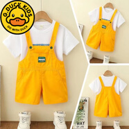 G.DUCKKIDS兒童炸街背帶褲夏裝新款女寶寶短褲男童小中童五分褲男女童吊帶褲 黃色背帶短褲 100 適合身高90cm左右