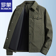 羅蒙（ROMON）棋盤(pán)格夾克男春秋季戶(hù)外運動(dòng)寬松休閑防風(fēng)工裝翻領(lǐng)茄克衫外套男 2401 軍綠色春秋款 【LM】 4XL