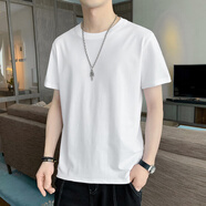 以純（YISHion）白色t恤男打底衫短袖衣服男款純白男士上衣內搭男 301D-白色 L