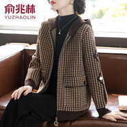 俞兆林媽媽裝春裝千鳥格呢子外套洋氣2024新款春秋季時(shí)尚上衣中老年女裝 黃色 2XL 建議130-140斤