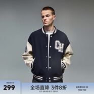 CHINISM CH赤塵美式復古撞色拼接棒球服夾克男潮牌高街重磅休閑情侶外套 藏青色 XL