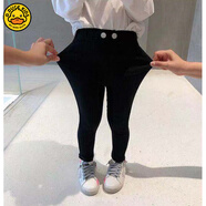 G.DUCKKIDS女童褲子休閑2025春秋新款小中大童彈力鉛筆褲兒童打底褲外穿長(cháng)褲 橫扣小黑褲 加絨 90 cm