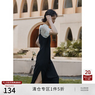 自巧小個子法式拼接假兩件連衣裙女夏新款設(shè)計感氣質(zhì)a字長裙22ZQ0154 黑色 M