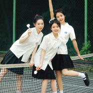 白襯衫女夏短袖jk制服套裝高中生初中生畢業(yè)服班服校服日系學(xué)院風(fēng) 女白短袖(無刺繡)+黑短裙+細(xì)交叉 M