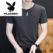 花花公子（PLAYBOY）夏季短袖T恤男女同款圓領(lǐng)白色ins潮牌2025女裝上衣服純棉潮流半袖 2024TM-K1222炭灰色2025 2XL 【建議135-150斤】