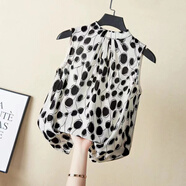 歌班婭露肩雪紡衫女無(wú)袖夏季新款甜美寬松遮肚子洋氣很仙的雪紡上衣 黑點(diǎn) XL 135斤內