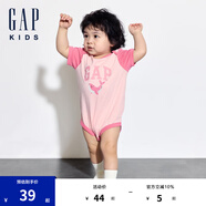 Gap嬰兒夏季純棉印花撞色短袖連體衣兒童裝包屁衣505609 粉色505609 90cm (18-24月)亞洲尺碼
