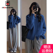 AEMAPE安可拉紅開(kāi)衫毛衣外套春秋冬季2025新款寬松針織衫女加厚上衣 海軍藍(lán) S