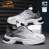 德爾惠（DEERWAY）男鞋子男2025夏季老爹鞋男士休閑鞋網(wǎng)面透氣厚底運動鞋 白黑 42