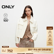 ONLY秋冬100%綿羊毛純色短款毛領(lǐng)毛呢大衣女|12434T004 A43 奶油白色 M (165) 84A