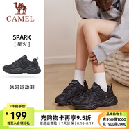 駱駝（CAMEL）星火男鞋女鞋厚底增高緩震老爹休閑運動鞋子 4013，黑/城堡灰，女 38