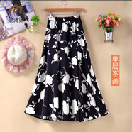 夢(mèng)清琦中老年媽媽新款半身裙松緊高腰花色夏季中款廣場(chǎng)舞蹈薄款 黑底米花朵 XL (建議85-105斤)