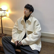 以純（YISHion）復古感小香風(fēng)外套男春秋季潮牌港風(fēng)寬松棒球服痞帥情侶裝夾克 白色 L