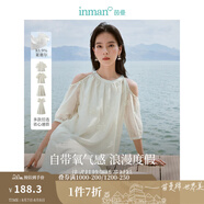 茵曼（INMAN）萊賽爾天絲刺繡圓領(lǐng)襯衫2025夏季新款女裝寬松洋氣短袖上衣 淡香杏露肩襯衫-18424256 XL