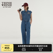 Teenie Weenie小熊女裝無(wú)袖背心連體衣牛仔褲長(cháng)褲復古美式時(shí)髦女 中藍色 S (160)