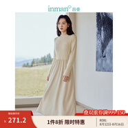 茵曼（INMAN）燈芯絨連衣裙春秋女裝新品長袖休閑針織禮服中長裙子 淡香杏-18348727 L