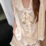 慧儷坊睡衣女夏季新款花邊兔子冰絲蝴蝶結短袖短褲學(xué)生家居服套裝可外穿 4293-蕾絲碎花兔子套裝 S 建議體重70-80斤