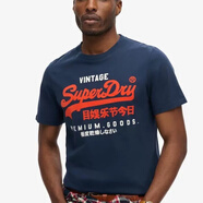 Superdry干燥夏季歐美印花圓領(lǐng)時(shí)尚情侶字母純棉潮牌短袖T恤男女上衣復古 藏青色 S 成人