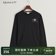 GANT【100%棉】甘特春季休閑刺繡柔軟內(nèi)搭經(jīng)典純色圓領長袖男T恤 5黑色 M