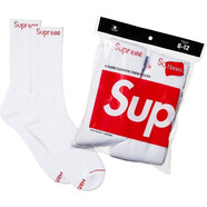 Supreme官方艦旗M16現貨  Crew Socks 高幫LOGO運動(dòng)襪子男女潮襪 白色一包4雙 均碼40-46碼順豐發(fā)貨