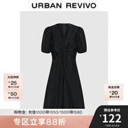 UR夏季新款女裝法式氣質(zhì)設(shè)計(jì)感扭結(jié)鏤空連衣裙UWG740170 正黑 S