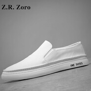 Z.R.Zoro輕奢品牌男鞋秋季2025新款板鞋男透氣一腳蹬鞋男時(shí)尚百搭小白鞋男 白色-品牌男鞋 40