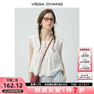 VEGA CHANG襯衫女2025年新款夏季飛飛袖松弛感鏤空系帶甜美度假風(fēng)無袖小衫女 貝殼白（襯衫） M