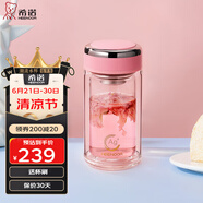 希諾（HEENOOR）雙層抗菌玻璃杯男女士高檔商務(wù)辦公泡茶杯大容量水杯加厚隔熱杯子 淺粉色-200ml-珠光杯蓋 銀離子抗菌版+禮盒裝+帶濾網(wǎng)