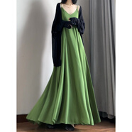項格高個(gè)子吊帶連衣裙超長(cháng)175拖地到腳踝讀衣術(shù)綠色垂感遮肚子雪紡裙 京綠 均碼