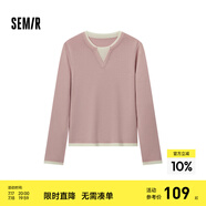 森馬（Semir）毛衣女短款假兩件含羊毛針織衫2024冬季新款修身保暖軟糯v領(lǐng)內(nèi)搭 白紅色調(diào)00416 L /165/88A